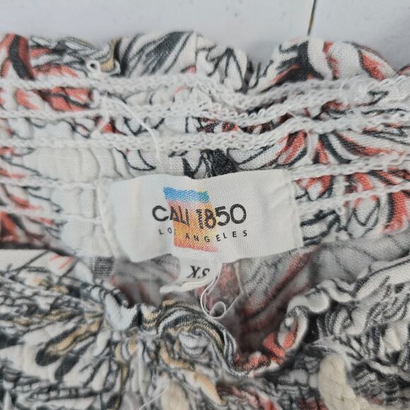 Cali 1850 Los Angeles XS Linen Viscose Tropical Leaf Print Drawstring Pants - Picture 8 of 11